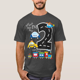 Kids Trucks Train 2nd Birthday Party Toddler 2 Yea T-Shirt
