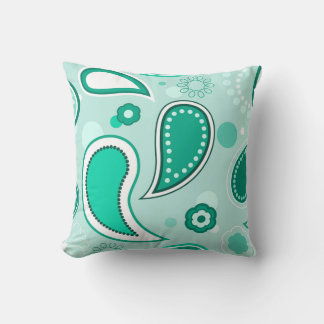 Kids Turquoise Water Droplet Inspired Paisley Cushion