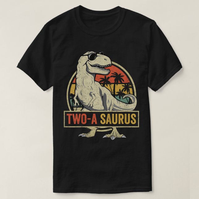 Kids Two a Saurus Birthday T Rex 2 Year Old Dino 2 T-Shirt (Design Front)