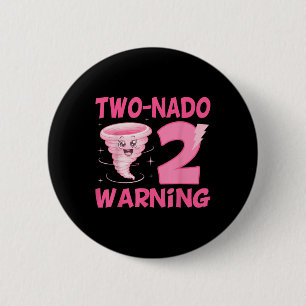 Kids Two-nado Warning 2nd Birthday Pink Tornado Bi 6 Cm Round Badge