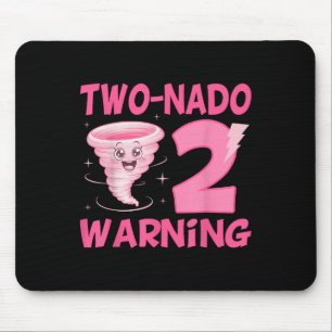 Kids Two-nado Warning 2nd Birthday Pink Tornado Bi Mouse Pad