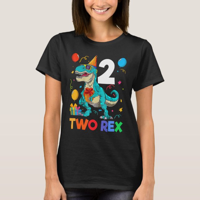 Kids Two Rex 2nd Birthday Second Dinosaur 2 Year O T-Shirt (Front)