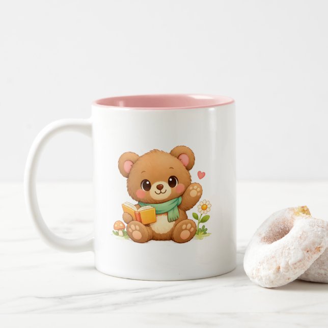 Kids Two-Tone Mug | "Fairytale Reading Bear" (With Donut)
