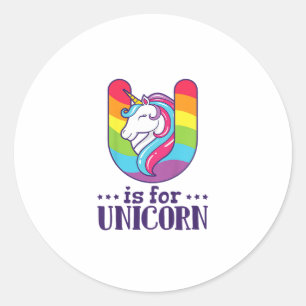 Kids U Is For Unicorn Alphabet T-Shirt Classic Round Sticker