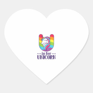 Kids U Is For Unicorn Alphabet T-Shirt Heart Sticker