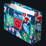 Kids Under The Sea Christmas Patchwork Large Gift Bag<br><div class="desc">Kids Under The Sea Christmas Patchwork Quilt Pattern Gift Bag. Narwhal,  shark,  whale under the sea themed red,  green and blue holiday pattern with peppermints,  snowflakes,  candy canes and ornaments.</div>