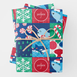Kids Under The Sea Christmas Patchwork Wrapping Paper Sheet