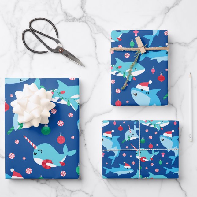 Kids Under The Sea Christmas Patchwork Wrapping Paper Sheet (Front)