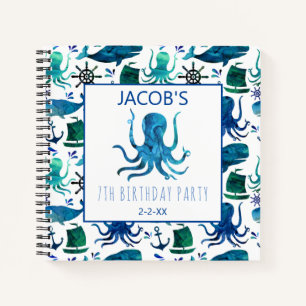 Kids Under The Sea Watercolor Nautical Octopus Notebook