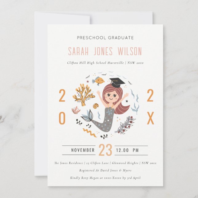 Kids Underwater Mermaid Preschool Graduation Party Invitation (Front)