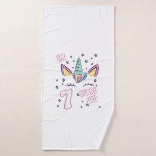 Kids Unicorn 7th birthday i'm 7 years old girl uni Bath Towel