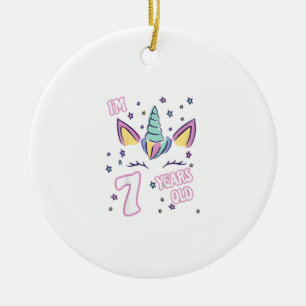 Kids Unicorn 7th birthday i'm 7 years old girl uni Ceramic Tree Decoration