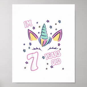 Kids Unicorn 7th birthday i'm 7 years old girl uni Poster