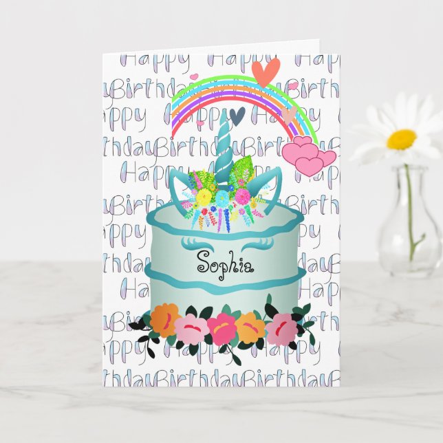 Kids Unicorn Cake Personalised Card (Small Plant)
