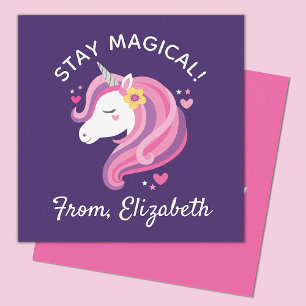 Kids Unicorn Face Pink Valentines Day Note Card