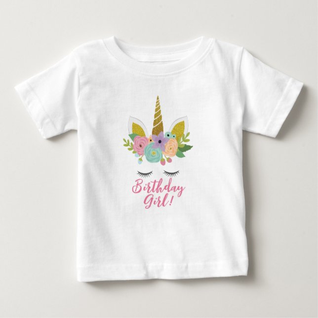 Kids Unicorn Gold Eyes Horn T-Shirt Birthday (Front)