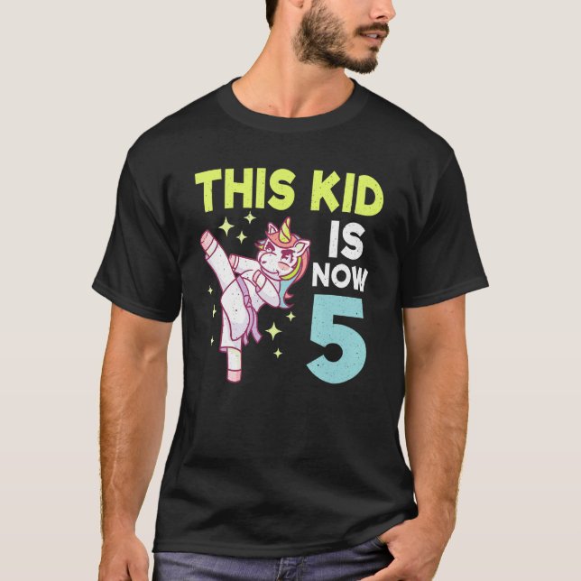 Kids Unicorn Karate Birth Born 5 Karate T-Shirt (Front)