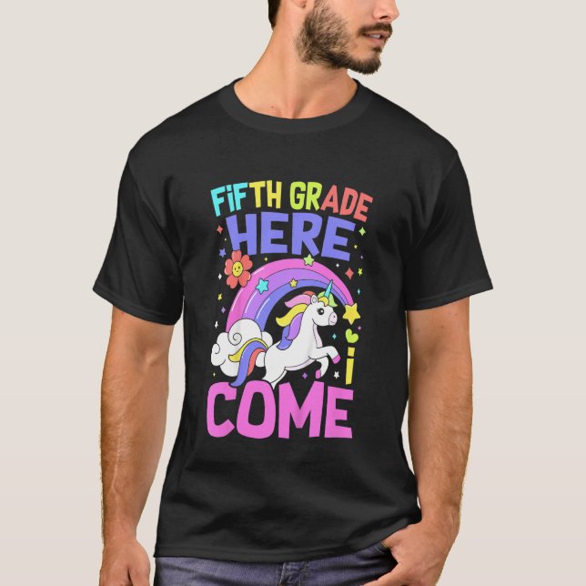 Kids Unicorn  Teacher Students Fifth Grade Back To T-Shirt (Front)