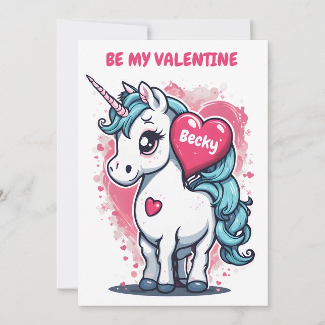 Kids Unicorn Valentine's Day Holiday Card (Front)