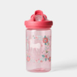 Kids Unicorns and Flowers With Name  Water Bottle<br><div class="desc">A trendy pink unicorn and floral design for girls along with a personalised name. These custom kids water bottles are perfect for sending along with your child to school or daycare.</div>