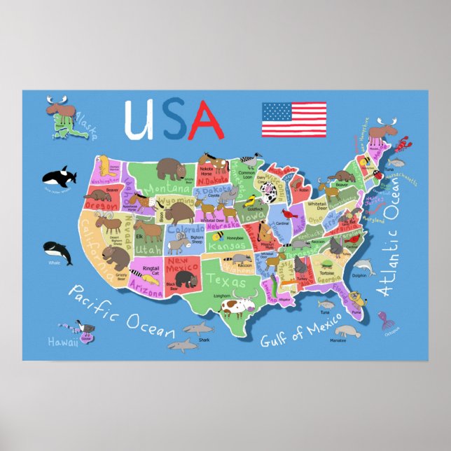 Kids US Map  Poster (Front)