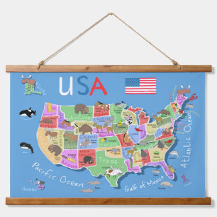 Kids US Map Wall Hanging Tapestry