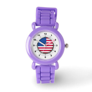 Kid's USA Flag Red Glitter Strap Watch