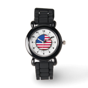 Kid's USA Flag Silver Glitter Strap Watch
