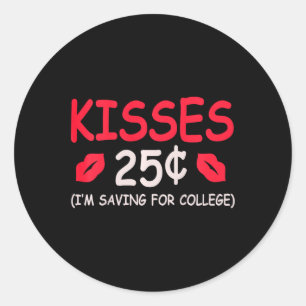 Kids Valentine Kisses 25 Cents Toddlers Boys Girls Classic Round Sticker