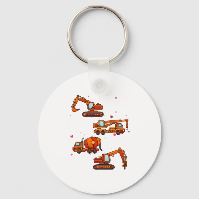 Kids Valentines Day Construction Trucks Boys Kids  Key Ring (Front)