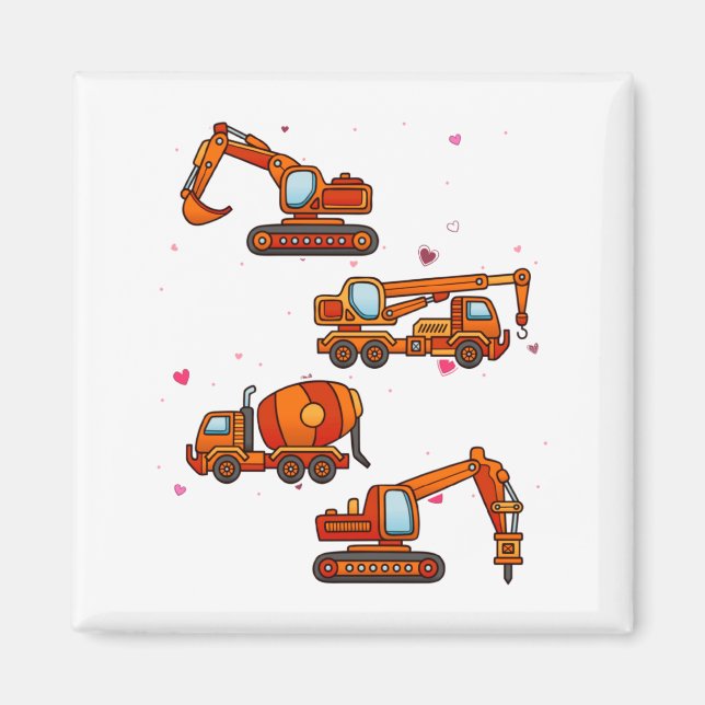 Kids Valentines Day Construction Trucks Boys Kids  Magnet (Front)
