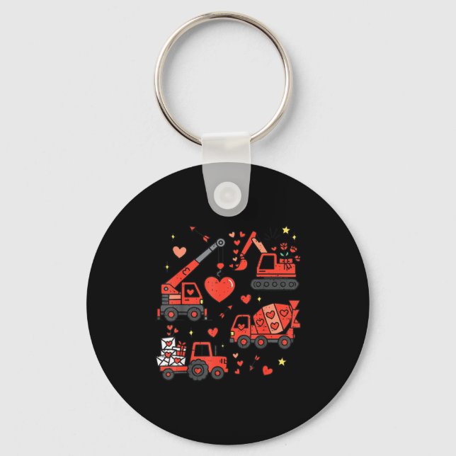 Kids Valentines Day Construction Trucks Funny Boys Key Ring (Front)