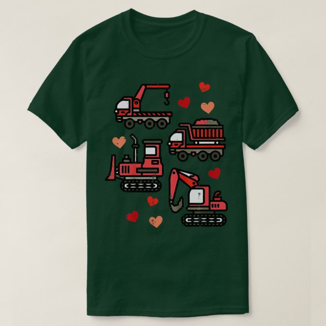 Kids Valentines Day Construction Trucks Funny Boys T-Shirt (Design Front)