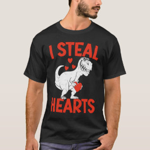 Kids Valentines Day I Steal Hearts Love Trex Dino  T-Shirt