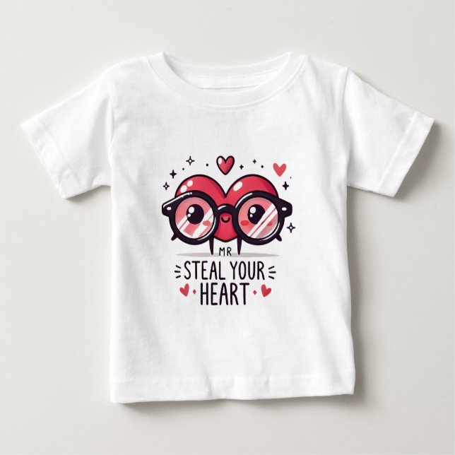 Kids Valentines Day Shirt, Mr Steal Your Heart Baby T-Shirt (Front)