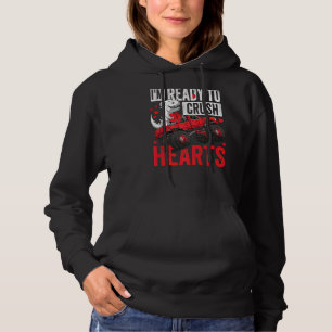 Kids Valentines Day T Rex Riding Monster Truck Cru Hoodie