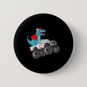 Kids Valentines Day T Rex Riding Monster Truck Fun 6 Cm Round Badge