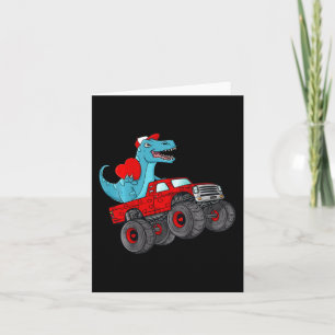 Kids Valentines Day T Rex Riding Monster Truck Fun Card