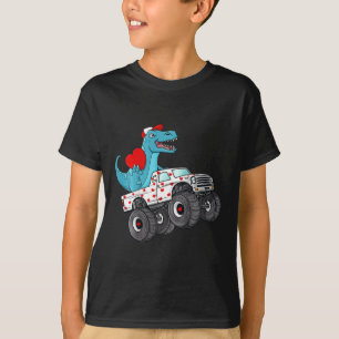 Kids Valentines Day T Rex Riding Monster Truck Fun T-Shirt