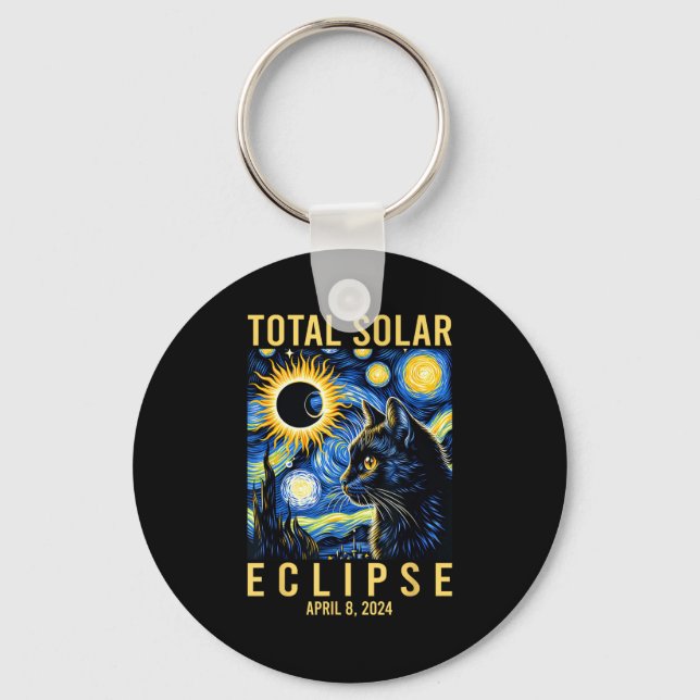Kids Van Gogh Starry Night Cat Key Ring (Front)
