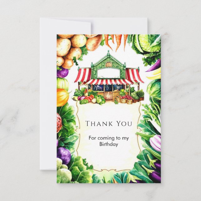 Kids Vegetables Farmers Market Birthday Thank You Card (Front)