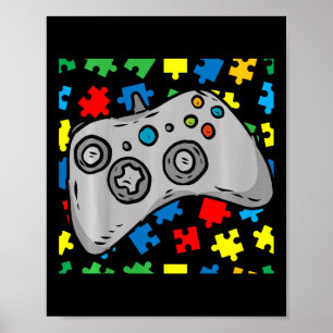 Kids Video-game Controller Autism Awareness Puzzle Poster