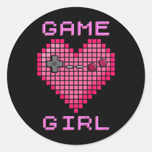 Kids Video Game Girl Retro Gaming Pixel Heart Cont Classic Round Sticker
