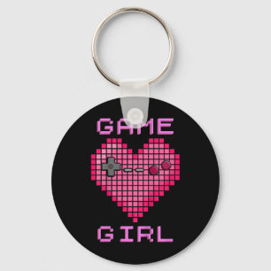 Kids Video Game Girl Retro Gaming Pixel Heart Cont Key Ring