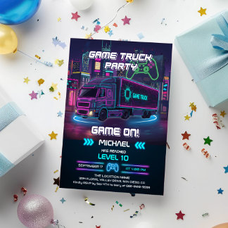 Kids Video Game Truck Birthday Party Invitation