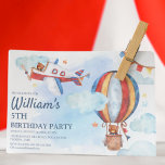Kids Vintage Aviation Watercolor Birthday Party Invitation<br><div class="desc">Aviation themed party invitation, featuring a blue watercolor background, a red, white and blue aeroplane and hot air ballon, with clouds and stars. The invitation also has an easy to customise birthday party invitation template, the font styles, sizes and colours can be changed by clicking on the customise further link...</div>