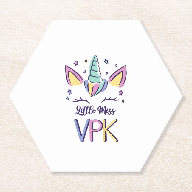 Kids VPK Girl First Day Little Miss VPK T-Shirt Paper Coaster (Front)