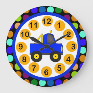 Kids Wall Clock Colourful Truck Polka Dots