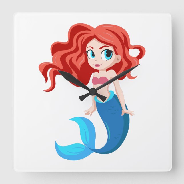 Kids' wall clock with cute  mermaid (Front)