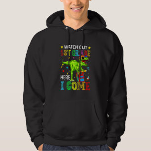 Kids Watch Out 1st Grade Here I Come Dinosaur Back Hoodie